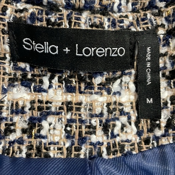 STELLA + LORENZO Tweed Navy White Pearl Rhinestone Embellished Blazer Medium M - Picture 8 of 11
